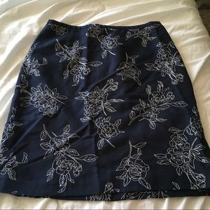 Ann Taylor Floral Stitched Navy Skirt